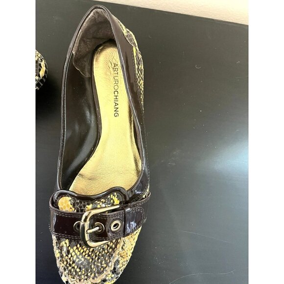 Arturo Chiang Yellow & Brown Snakeskin Flat Shoes 7.5 - Picture 8 of 13